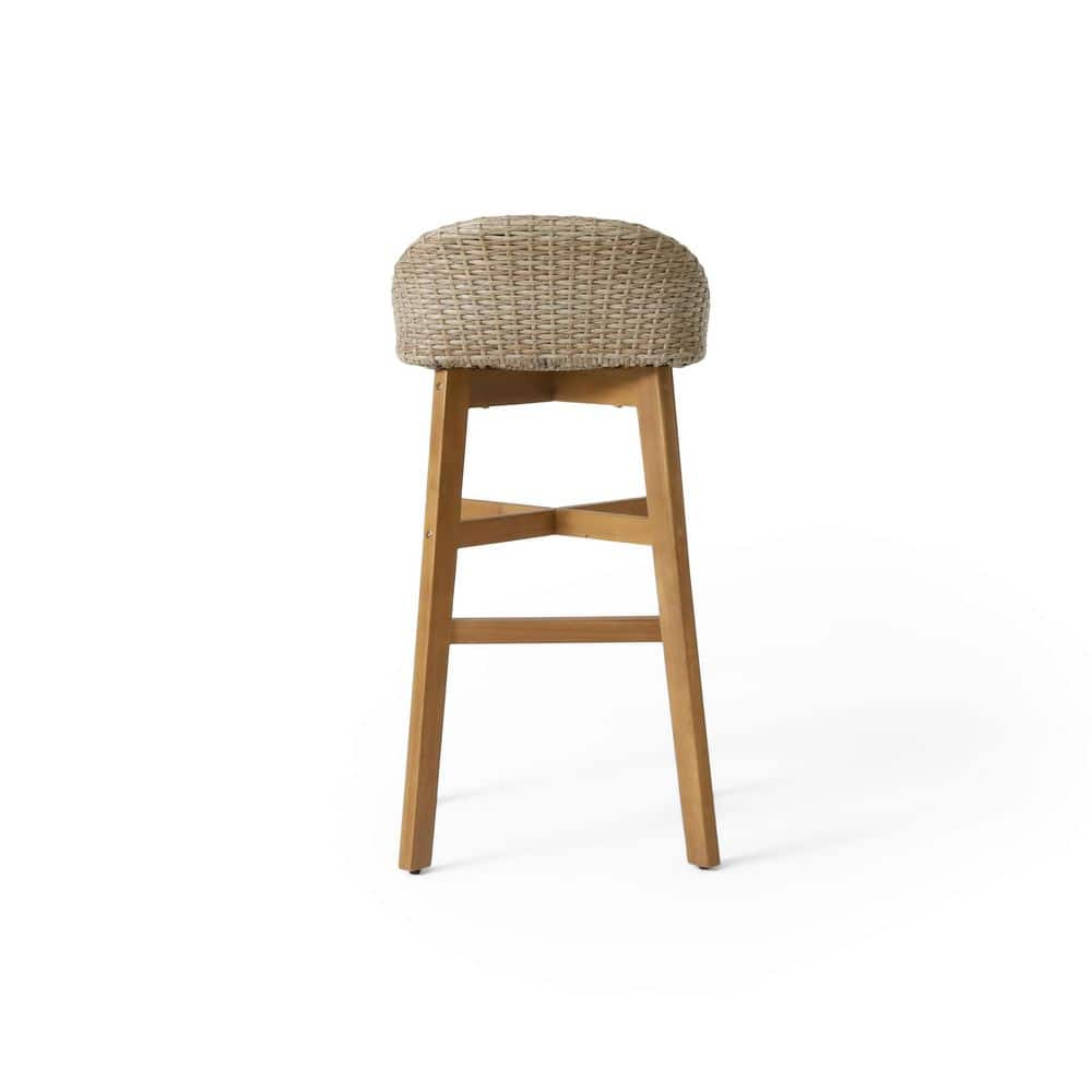 Noble House Borah Wood and Wicker Outdoor Bar Stool (2-Pack) 109362