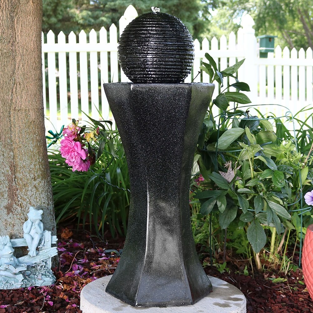 Black Pedestal and Ball Solar Outdoor Water Fountain with Battery 31\