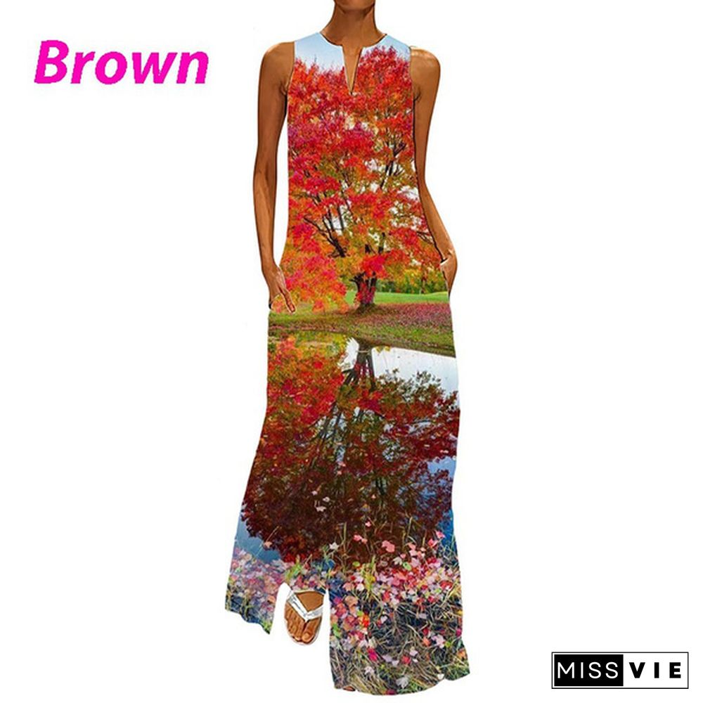 Women's Shift Dress Maxi Long Dress Sleeveless Butterfly Flower Pocket Print Spring Summer V Neck Party Casual Party Holiday Dress Plus Size XS-8XL Maxi Dress