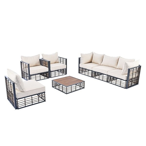 7 PCS Modern Outdoor Patio Furniture Set，Metal Sectional with Cushions