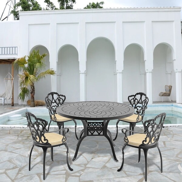 (Cushions In Random Colors)7Piece Set Of Cast Aluminum Patio Furniture With Cushions