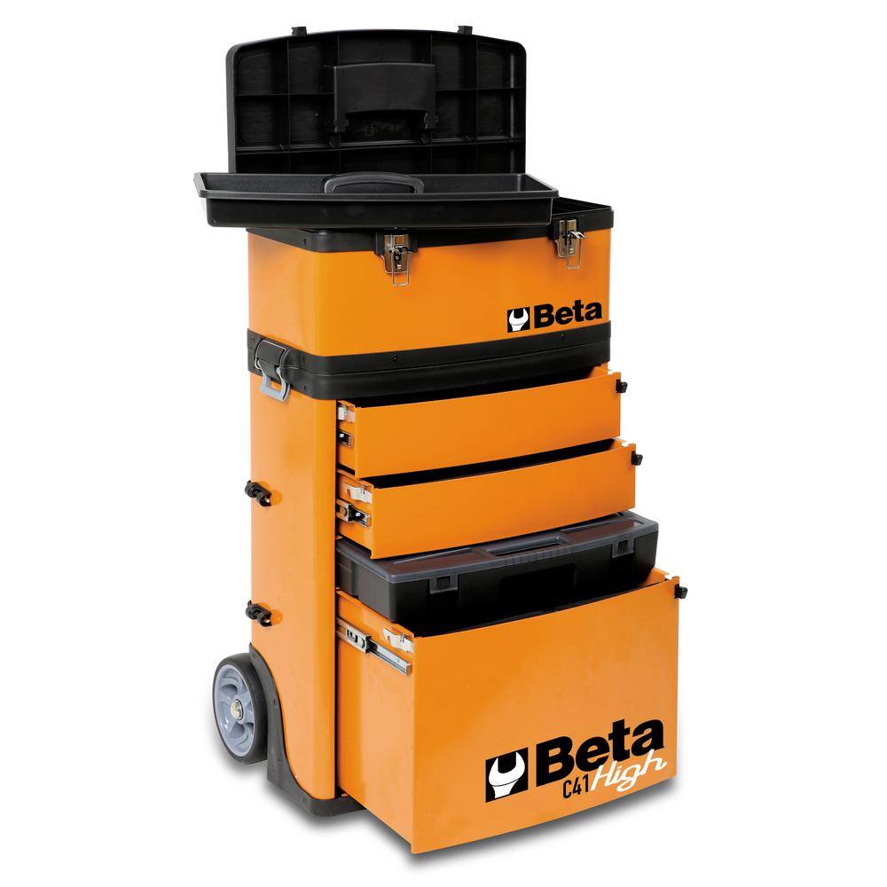 Beta 21 in. Mobile Tool Utility Cart with 3 Slide-Out Drawers and Removable Top Box with Carry Handle in Orange C41H-O