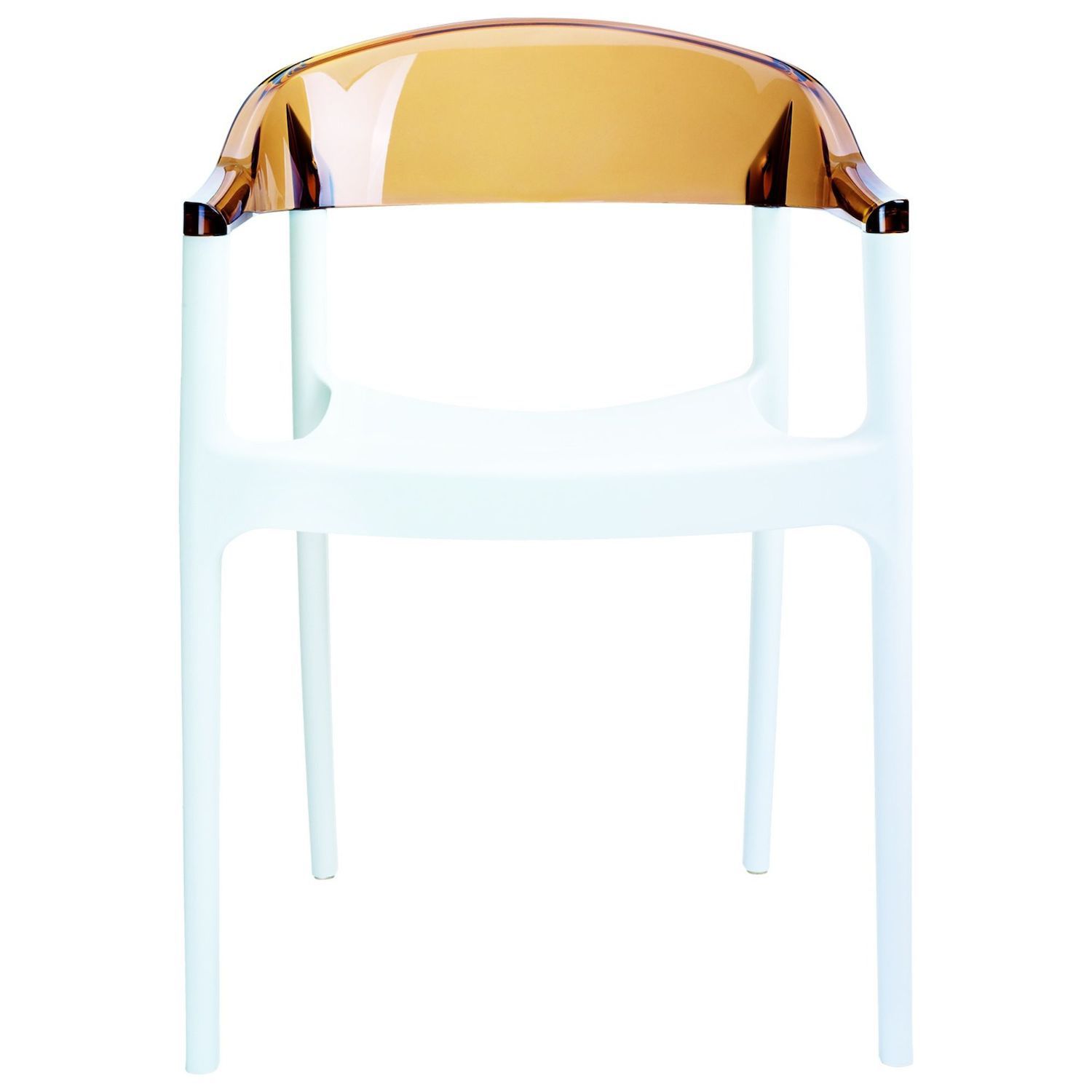 32 White and Amber Transparent Stackable Outdoor Patio Dining Arm Chair