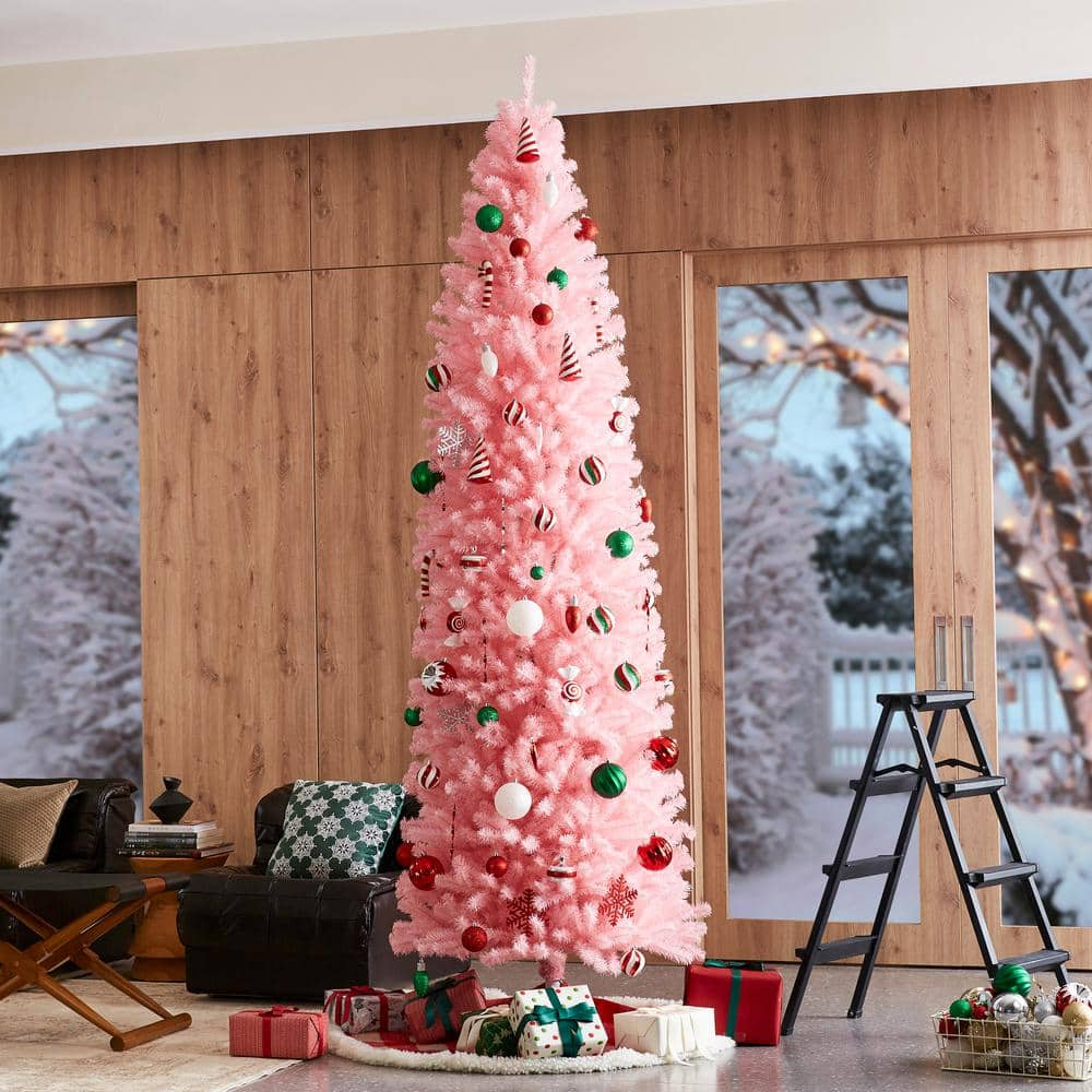 9 ft. Pink Pencil Tinsel Artificial Christmas Tree