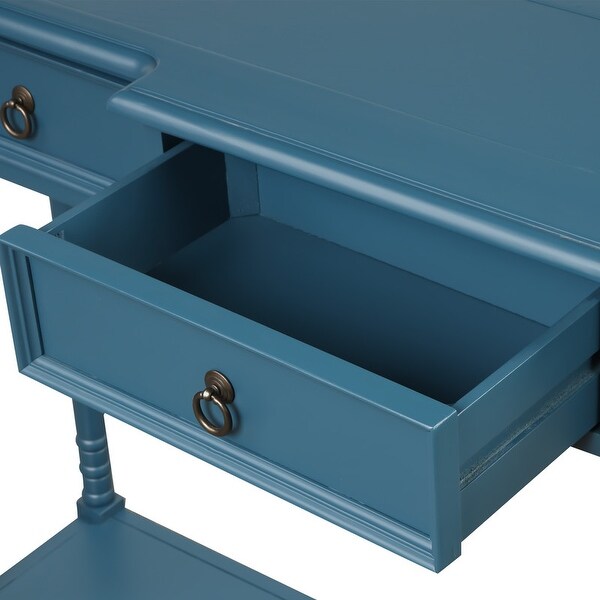 Console Table w/ Projecting Drawers and Long Shelf for Entryway，Blue