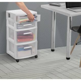 MQ 4-Drawer Resin Rolling Storage Cart in White and Clear 451-WHT