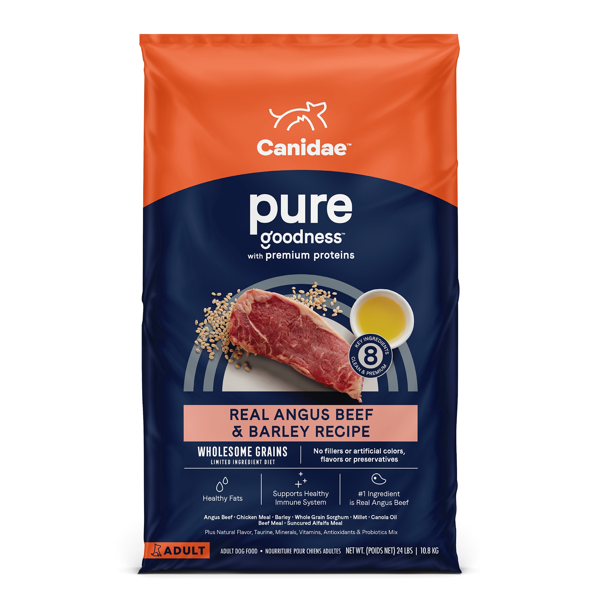 Canidae Pure Wholesome Grains Limited Ingredient Real Angus Beef and Barley Recipe Dry Dog Food， 24 lbs.