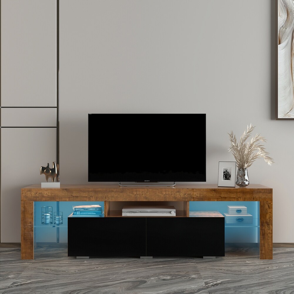 High Glossy TV Stand with RGB Light  2 Drawers and Open Shelves  for Up to 55\