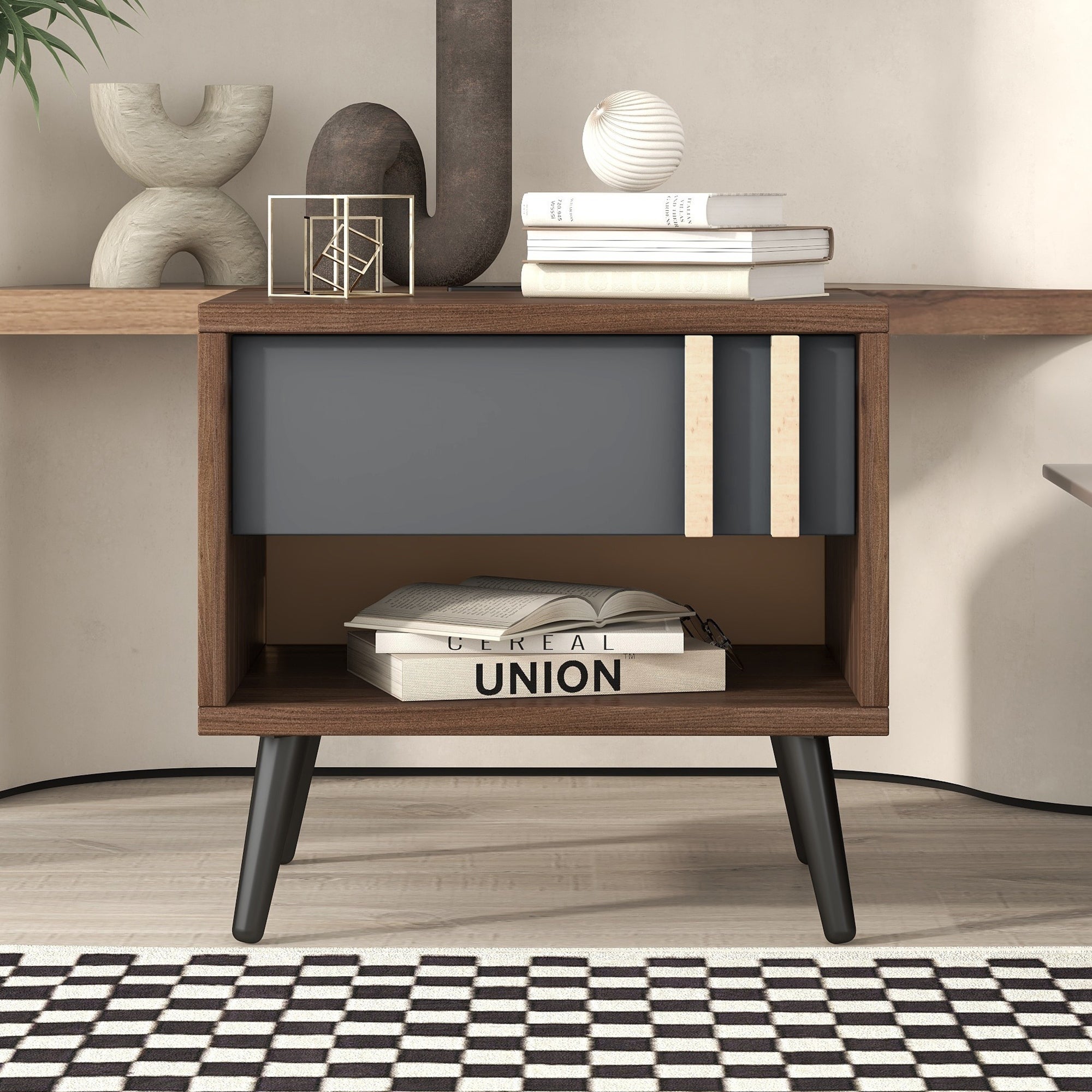 Wooden Nightstand with USB Charging Ports， End Table