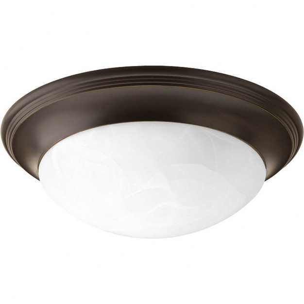 Progress Lighting Messina Collection 2 light Flush Mount Antique Bronze Etched Alabaster Glass