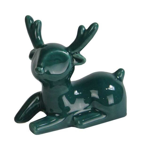 3.5 Petite Green Ceramic Christmas Deer Tabletop Decoration