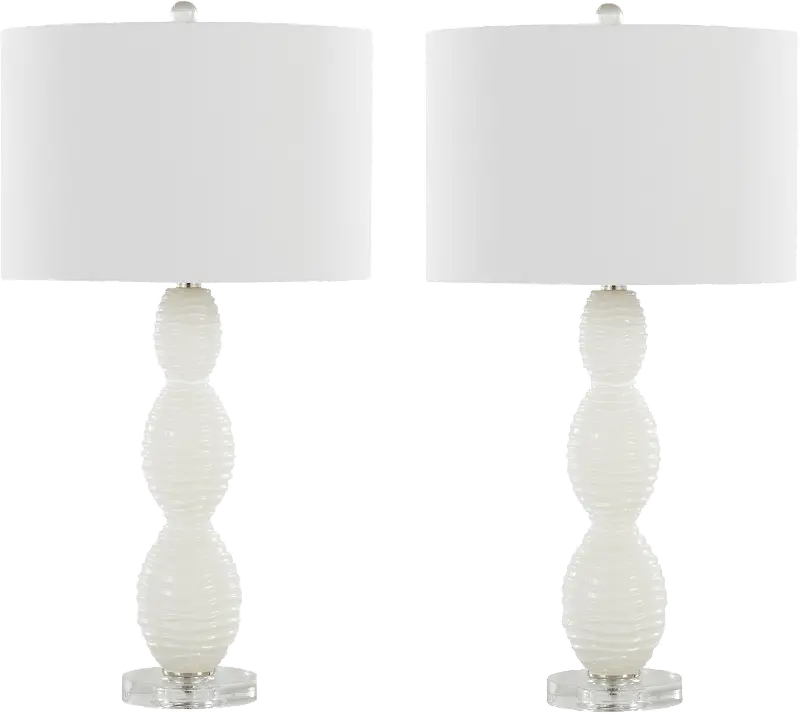 Cinched Waves Milk White Glass Table Lamps， Set of 2