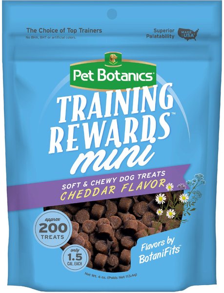 Pet Botanics Training Rewards Cheddar Soft and Chewy Dog Treats， Mini， 4-oz bag