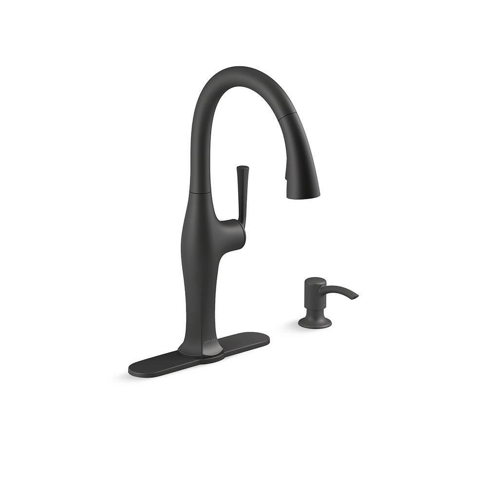 KOHLER Sundae Single-Handle Pull Down Sprayer Kitchen Faucet in Matte Black K-R29475-SD-BL