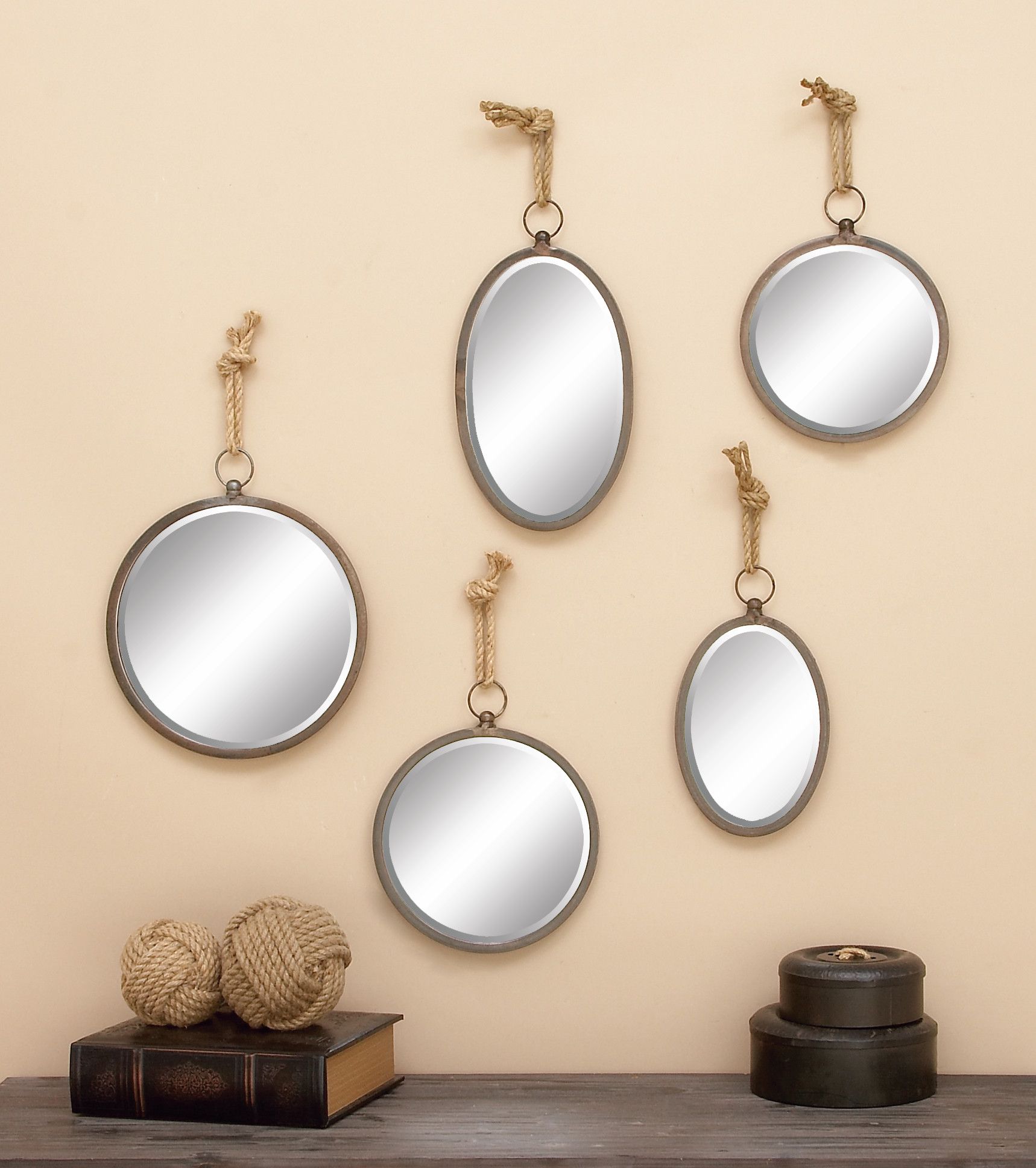 Set of 5 Grey Metal Glam Wall Mirror 23quot 22quot 20quot 18quot