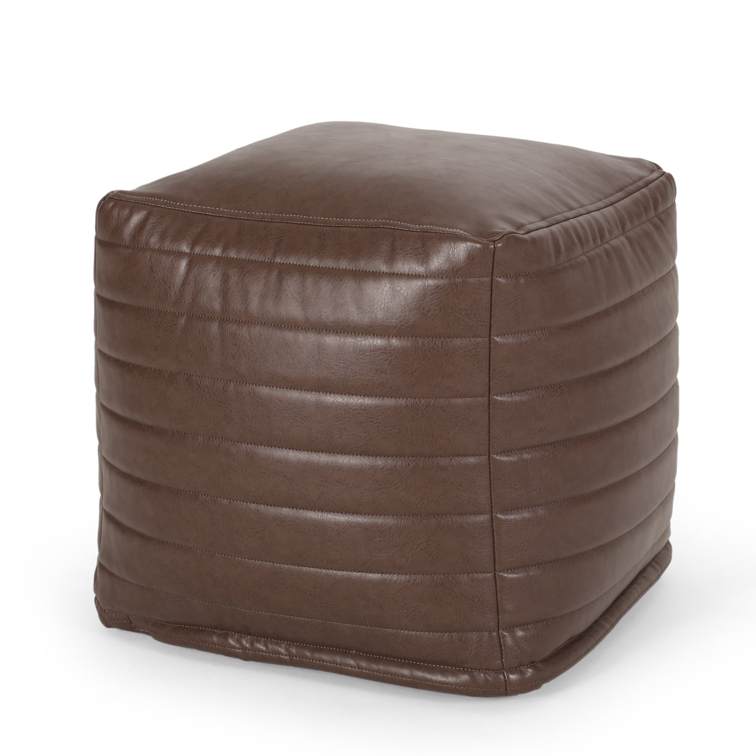 Conrail Contemporary Faux Leather Channel Stitch Pouf