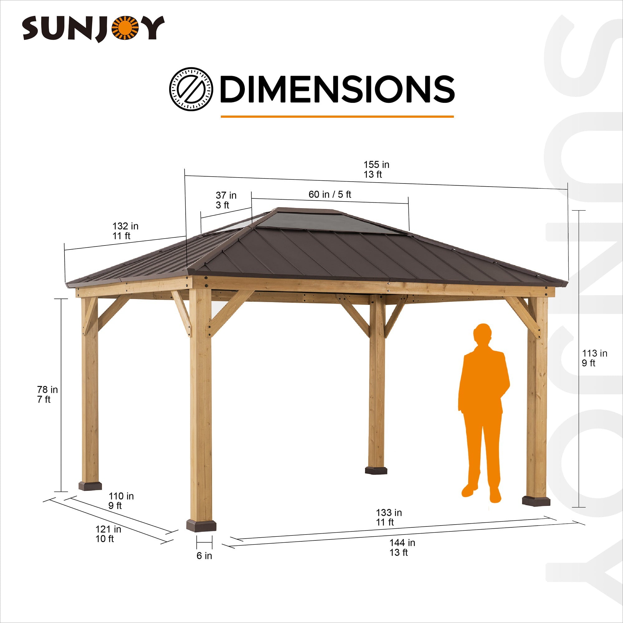 Sunjoy 13' x 11' Hardtop Brown Rectangle Gazebos