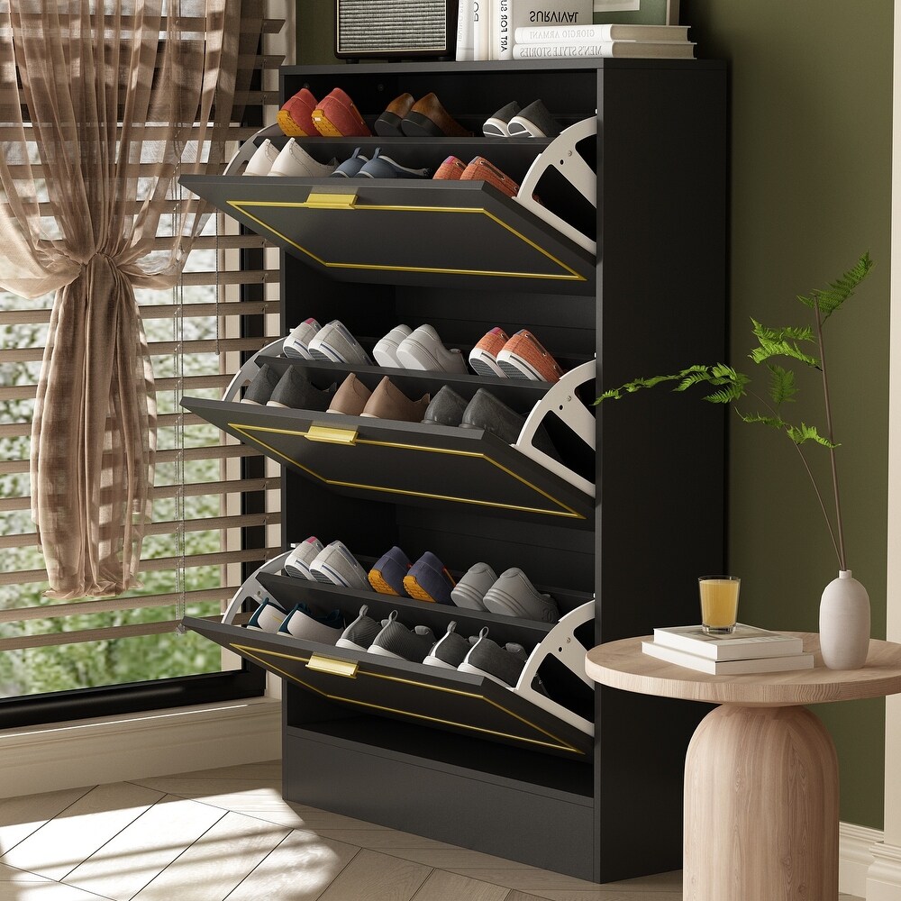 Fold Out Shoes Cabinet Storage Cabinet Dresser Chest(Black/White)