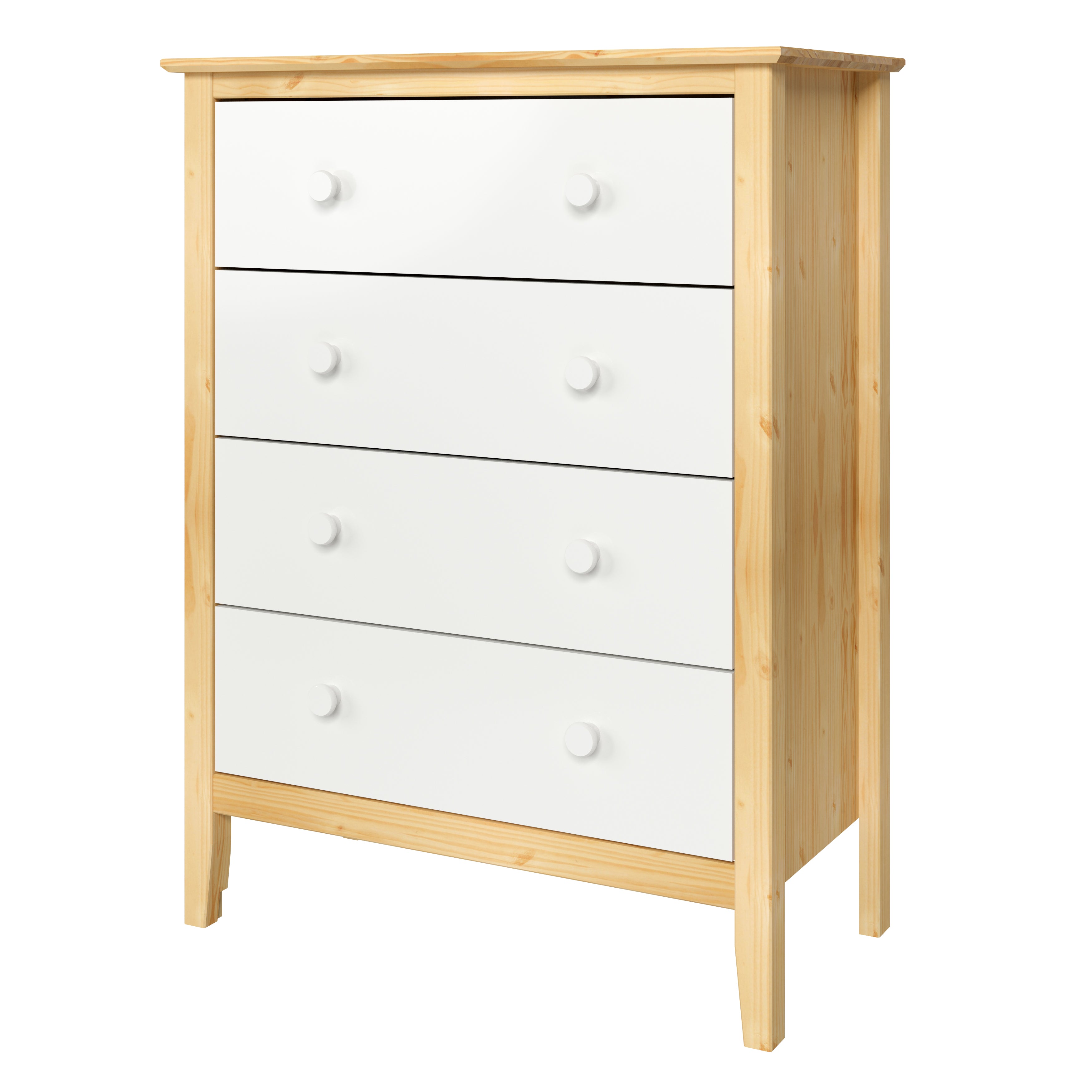 Adeptus Solid Wood Easy Pieces Four Drawer Dresser Natural White Front, White and Natural Knobs