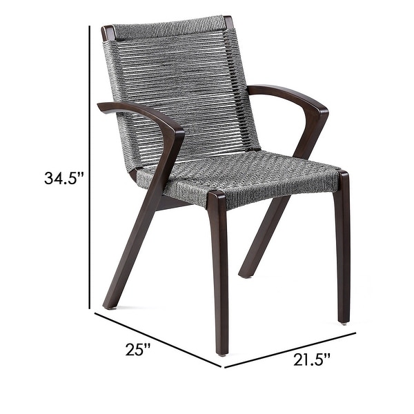 Ivan 22 Inch Dining Chair， Set of 2， Light Brown Eucalyptus Wood， Gray Rope