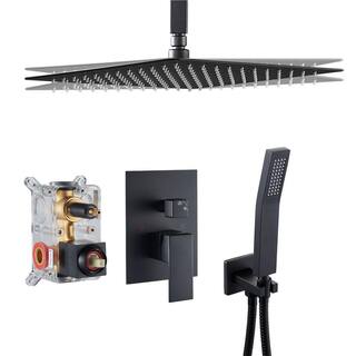 Zalerock Rainfall 1-Spray Square Ceiling Mount Shower System Shower Head with Handheld in Black (Valve Included) KSA033