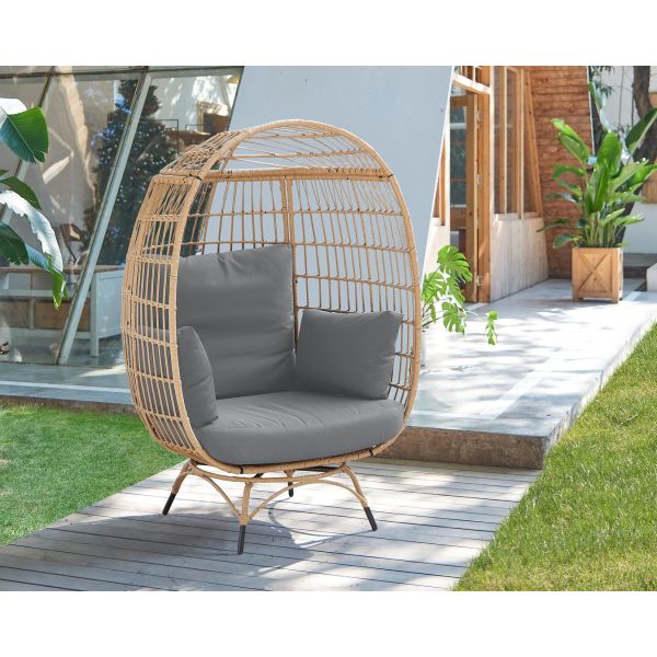 Spezia Patio Freestanding Egg Chair with Grey Cushions