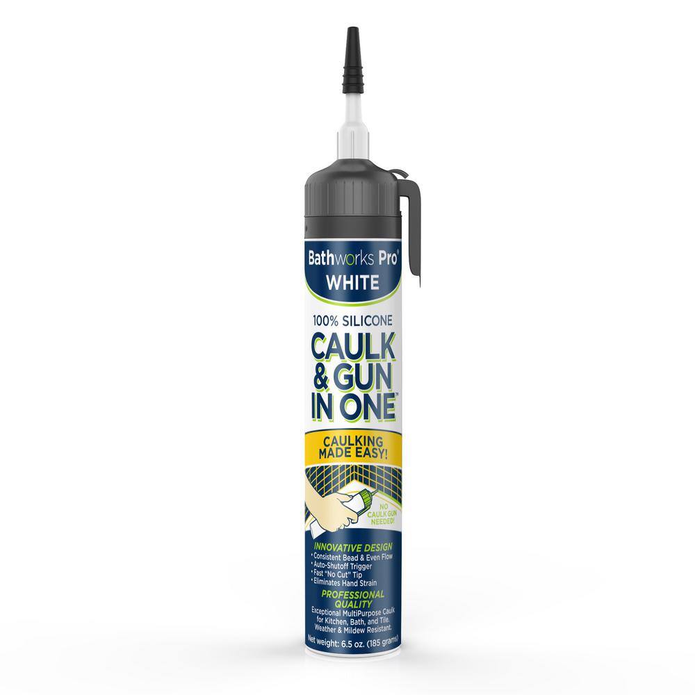 BATHWORKS 6.5 oz. Caulk and Gun In-1 White Silicone Sealant CNG-01