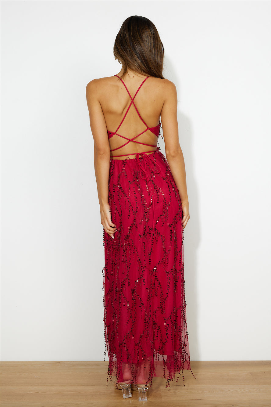 Blooming Season Sequin Maxi Dress Red