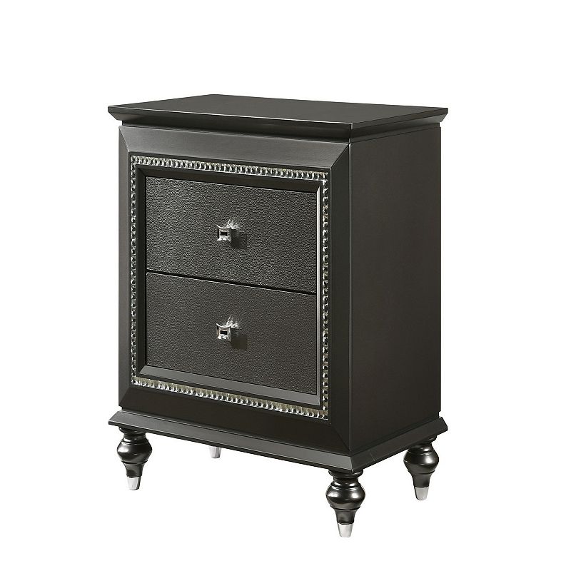 Contemporary Style 2 Drawer Wooden Nightstand with Turned Legs， Gray