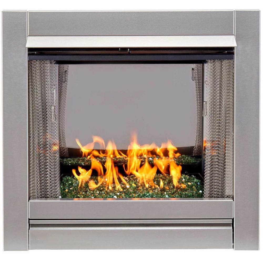 Duluth Forge Vent-Free Stainless Outdoor Gas Fireplace Insert With Emerald Green Fire Glass Media - 24000 BTU 170373