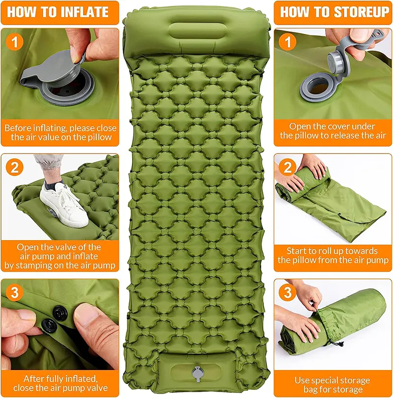 Camping Sleeping Pad Ultralight Self Inflating Air Mattress Wide Insulated Inflatable Camp Mat for Outdoor