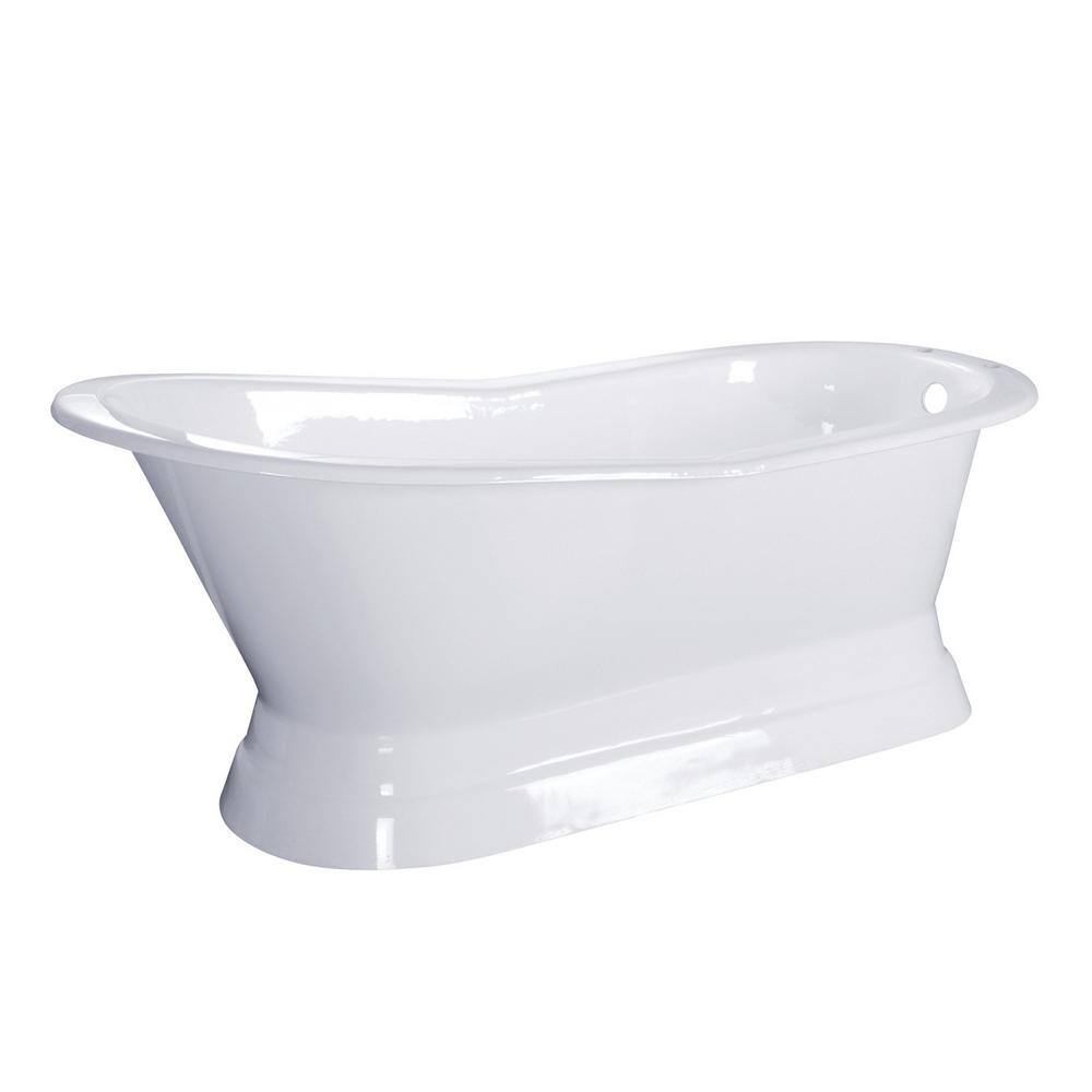 67 in. Cast Iron Double Slipper Pedestal Flatbottom Bath Tub in White HVCTND673128