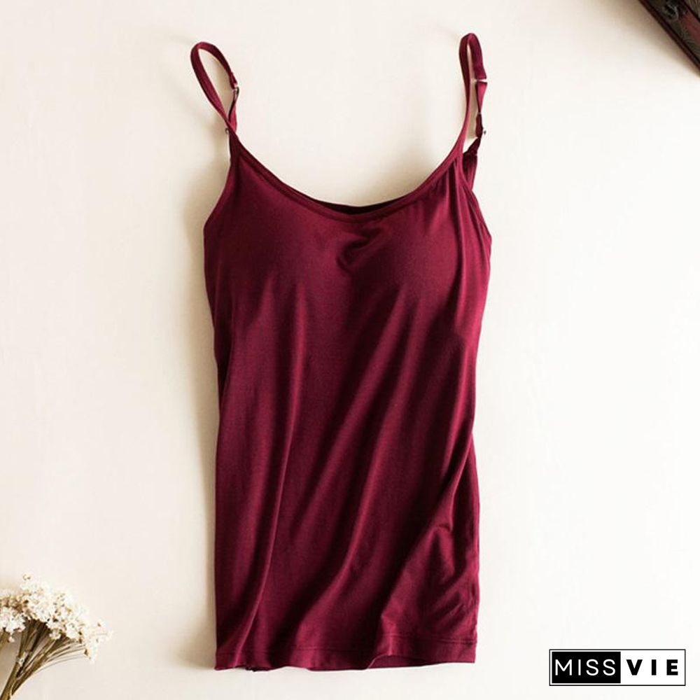 Padded Bra Tank Top Women Modal Spaghetti Strap Camisole With Built In Bra Solid Cami Top Female Tops Vest Fitness Clothing