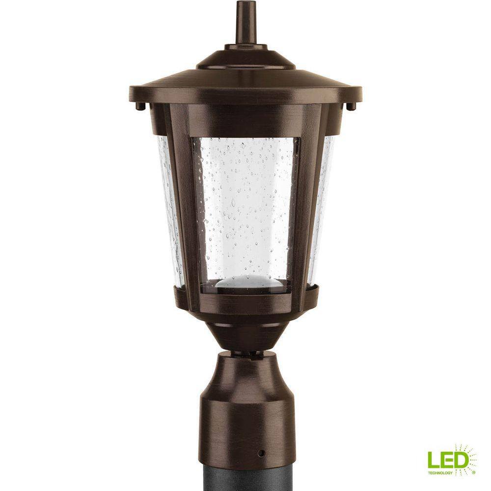 Progress Lighting East Haven LED Collection 1-Light Antique Bronze Clear Seeded Glass Transitional Outdoor Post Lantern Light P6430-2030K9