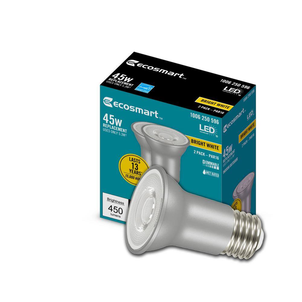 EcoSmart 45-Watt Equivalent PAR16 Dimmable Flood LED Light Bulb Bright White (2-Pack) A20PR1645WESD32