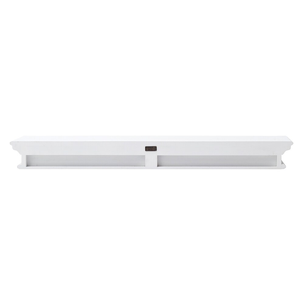 NovaSolo Halifax Coastal White Floating Wall Shelf  Extra Long  Solid Mahogany Frame  47.24 x 9.06 x 4.72