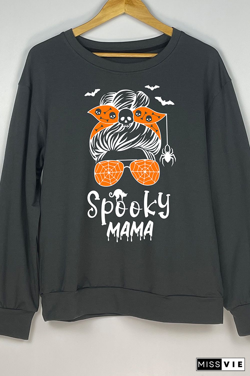 Halloween Spooky Mama Print O-neck Long Sleeve Sweatshirts Women Wholesale