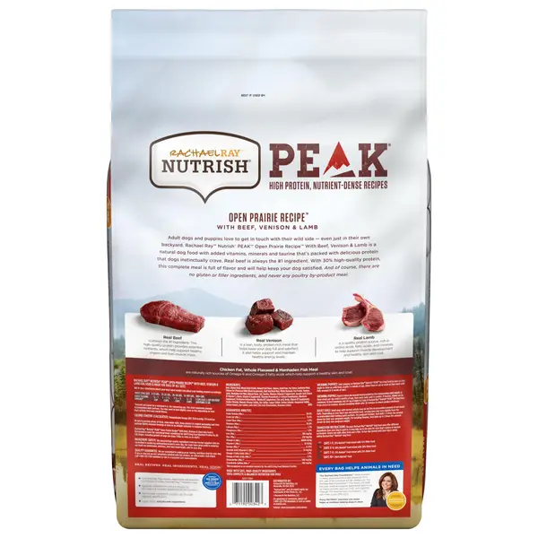 Rachael Ray Nutrish 23 lb Peak Open Prairie Recipe With Beef， Venison and Lamb， Dry Dog Food