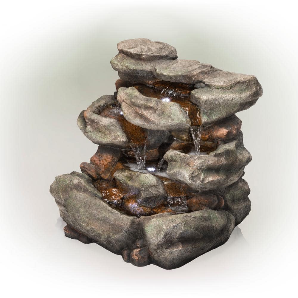 Alpine Corporation 31 in. Tall Outdoor 6-Tier Rainforest Waterfall Fountain with LED Lights WIN734