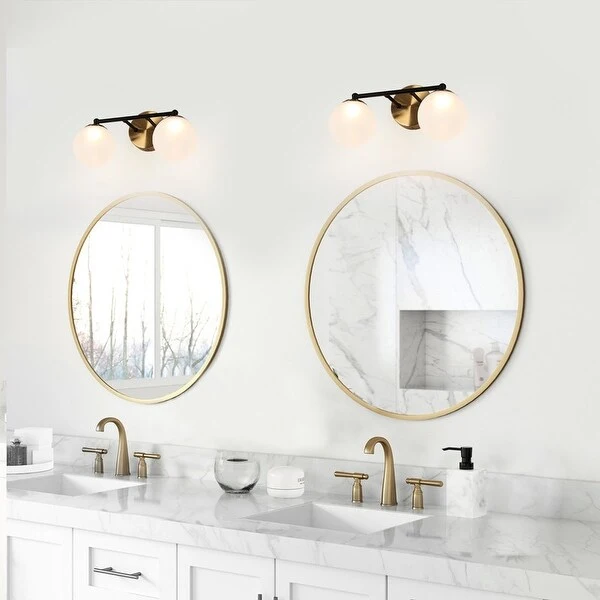 Modern 2/3-Light Black Gold LED Bathroom Vanity Light Globe Glass Wall Sconces