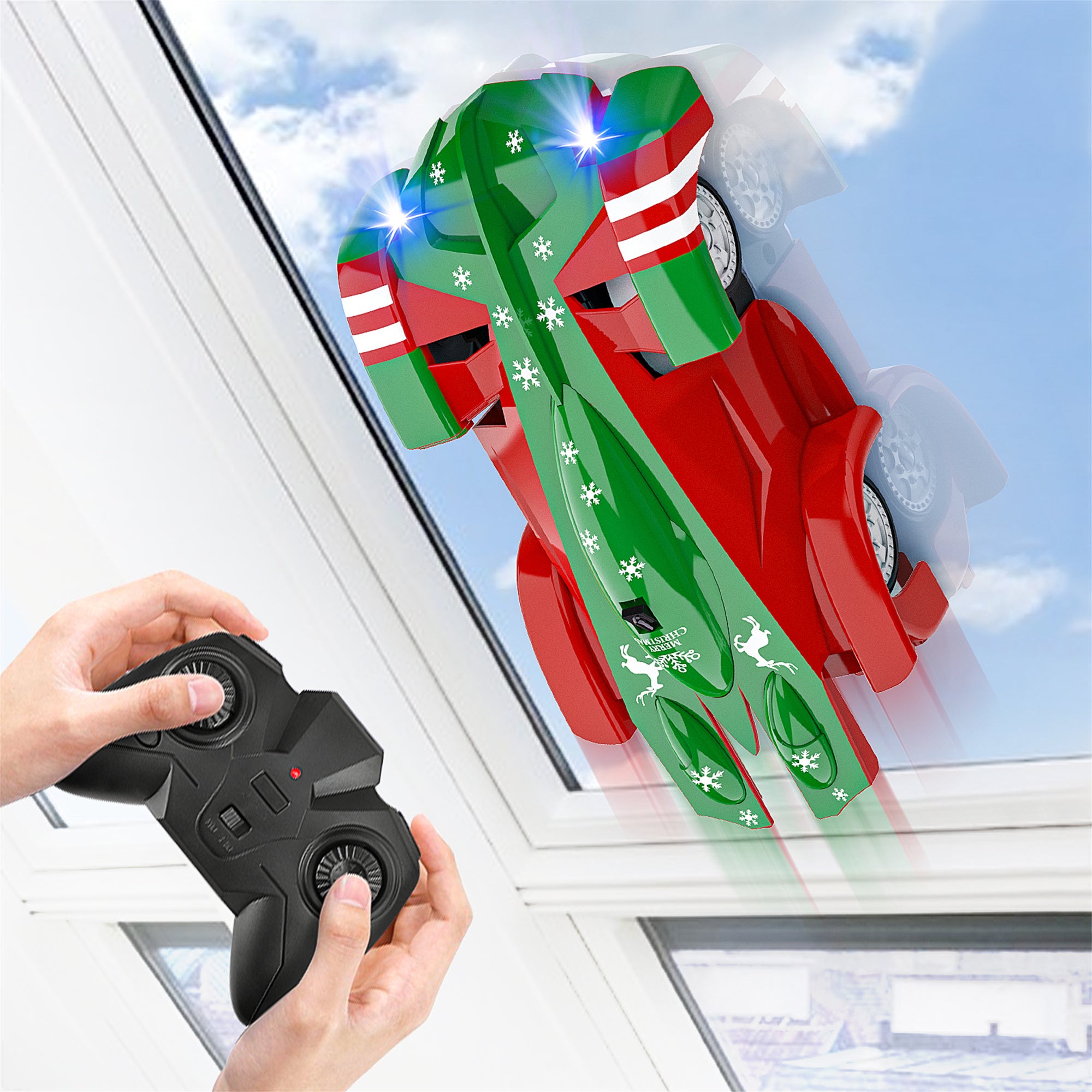 Wupuaait Christmas Rechargeable RC Wall Climbing Racer Stunt Car Toys Xmas Gift for 3-12 Kids， Boys and Girls， Green and Red