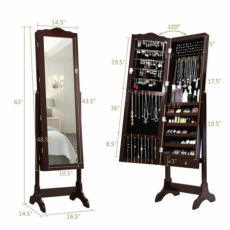 14 Led Jewelry Armoire Cabinet With Full Length Mirror And 4 Tilting Angles-coffee