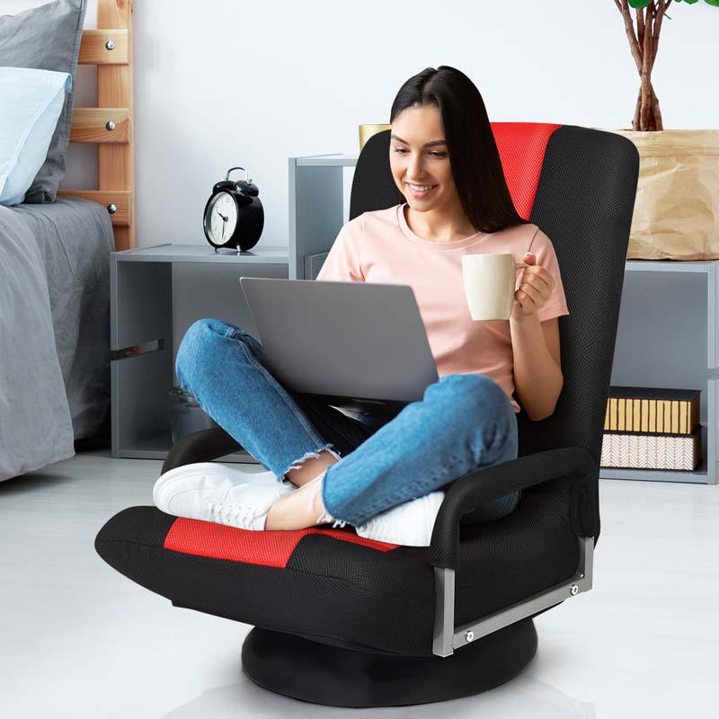 360° Swivel Floor Gaming Chair, 6-Position Adjustable Folding Floor Chair Recliner, Breathable Mesh Fabric Lazy Soft Sofa