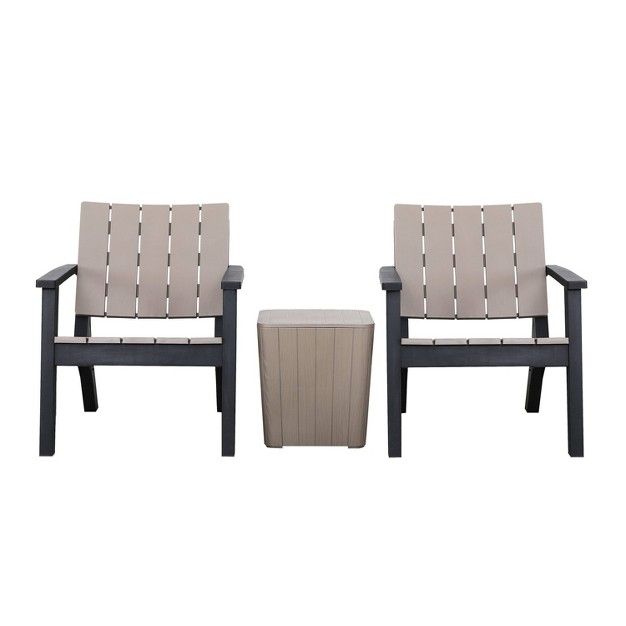 Enzo 3pc Faux Wood All weather Conversation Chat Set Black gray Dukap