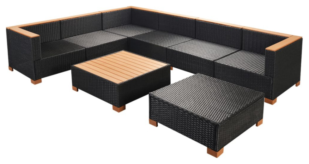 vidaXL Patio Sofa Set Sectional Sofa Patio Furniture 8 Piece Poly Rattan Black   Tropical   Outdoor Sofas   by vidaXL LLC  Houzz