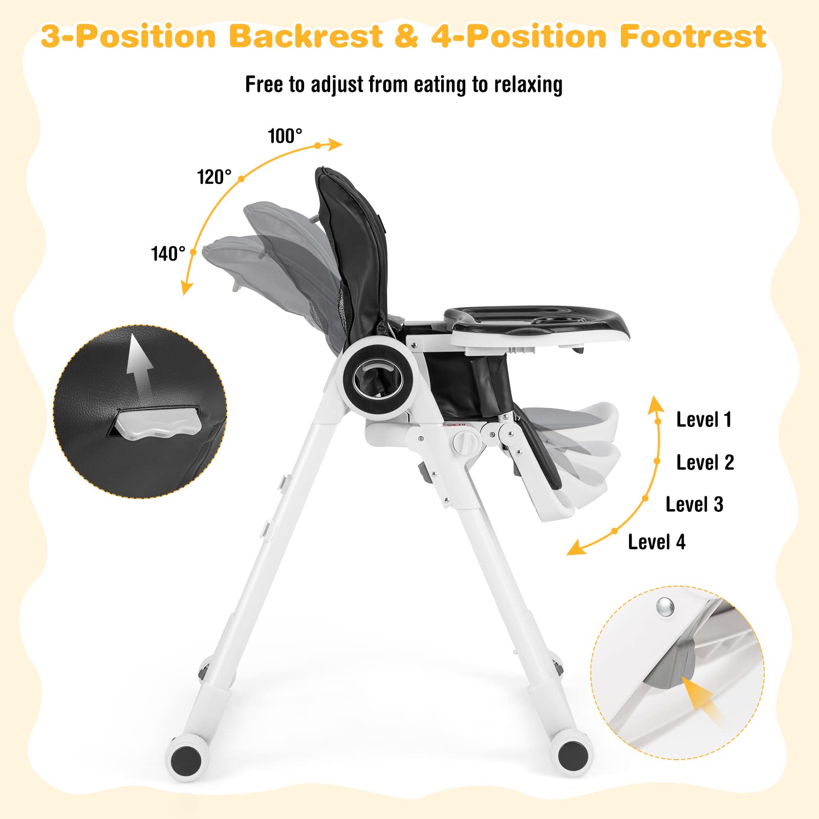 Costzon High Chair for Babies & Toddlers, Foldable Highchair