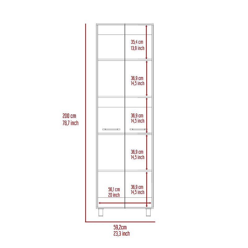 Pensacola， Double Door Pantry cabinet， Five Interior Shelves