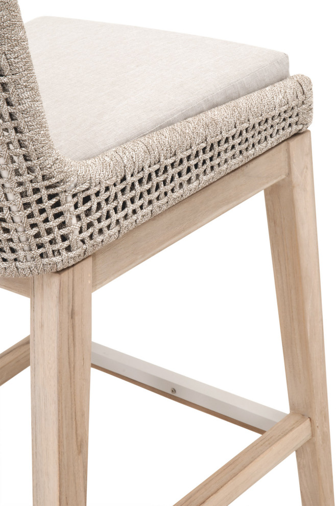 Taupe   White Rope Woven Indoor Outdoor Counter Stool Gray Teak Legs   Beach Style   Outdoor Bar Stools And Counter Stools   by Sideboards and Things  Houzz