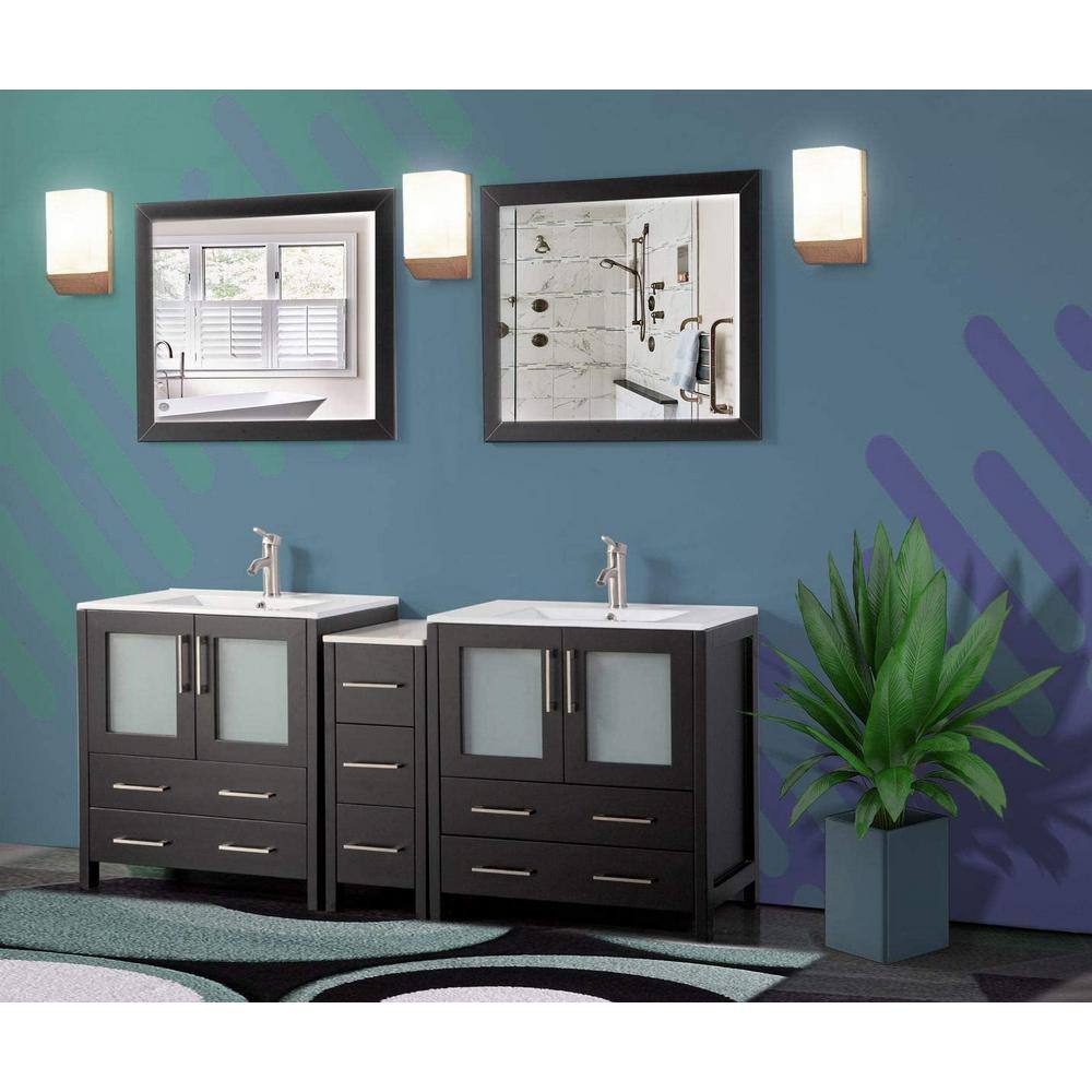 Vanity Art Brescia 72 in. W x 18 in. D x 36 in. H Bath Vanity in Espresso with Vanity Top in White with White Basin and Mirror VA3030-72E