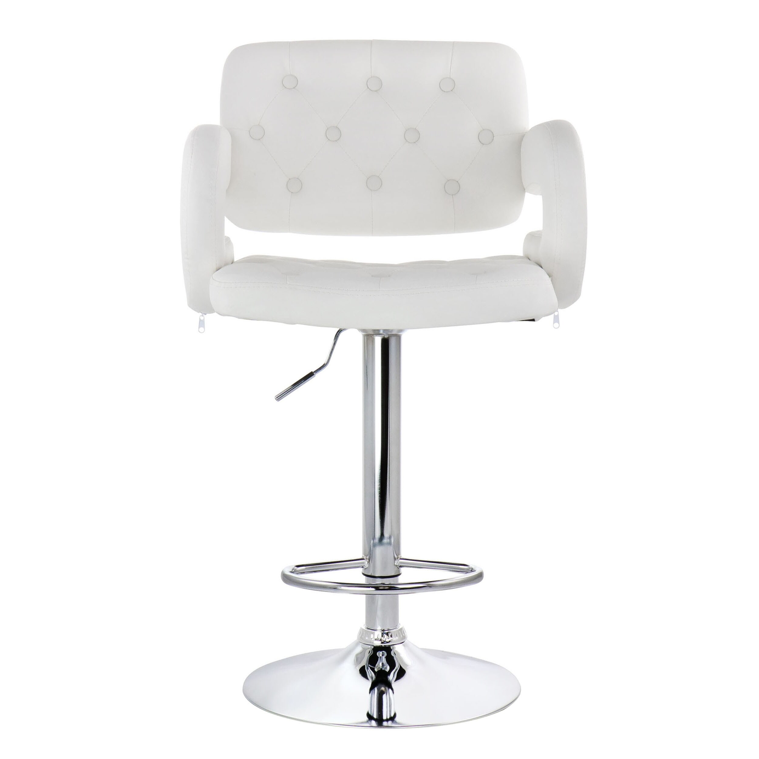 Elama Faux Leather Tufted Modern Bar Stool White Adjustable Swivel Base